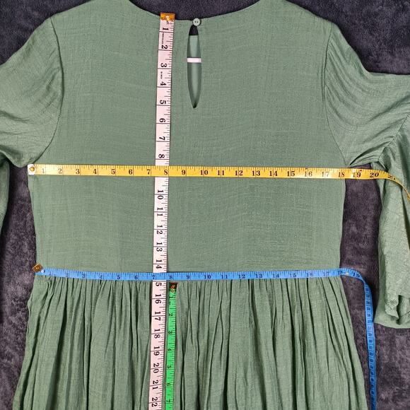 Umgee Mini Dress Women Small Sage Green Embroidered Bell Sleeve Boho Peasant - Picture 4 of 10